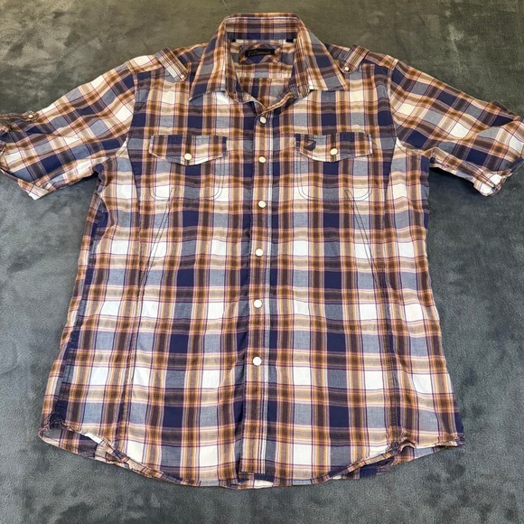 7 Diamonds Plaid Shirt Style Pearl Snap Short Sleeve Top Womens Extra Large - Picture 1 of 10